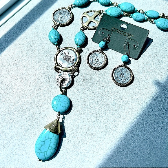 Chico's Jewelry - NWT!!!! CHICO'S Necklace and earrings - silver and turquoise colors.
